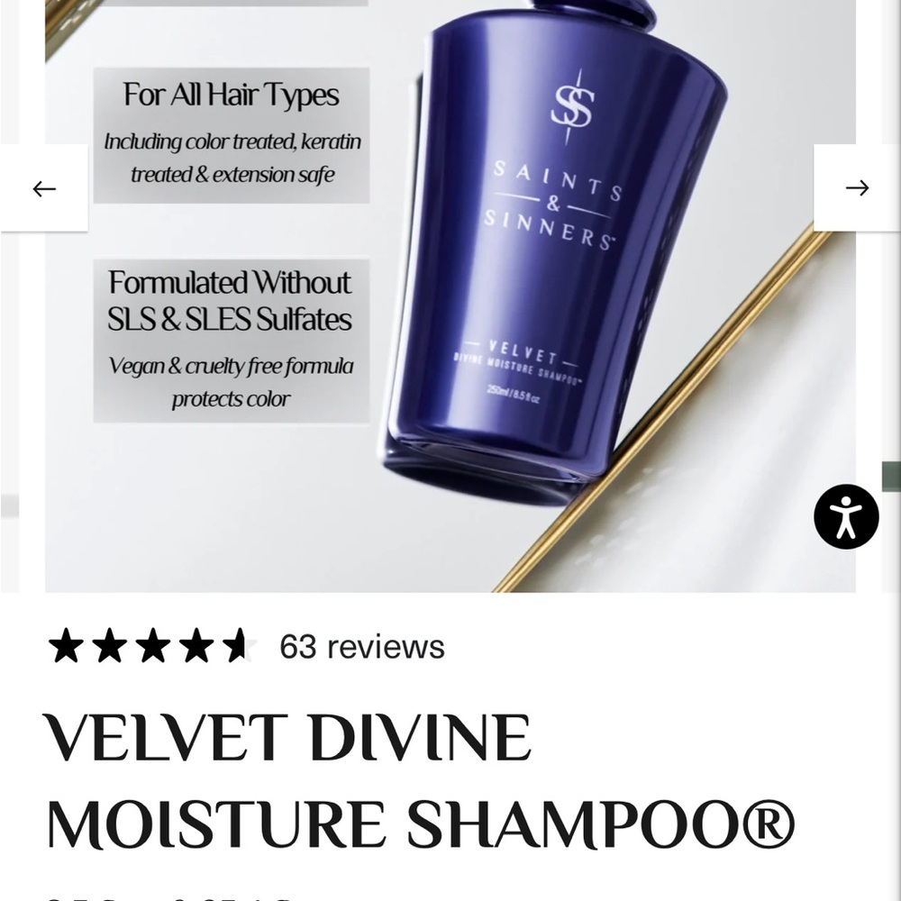 Saints & Sinners Velvet Divine Moisture Shampoo. 8.5 fl oz BNWT
